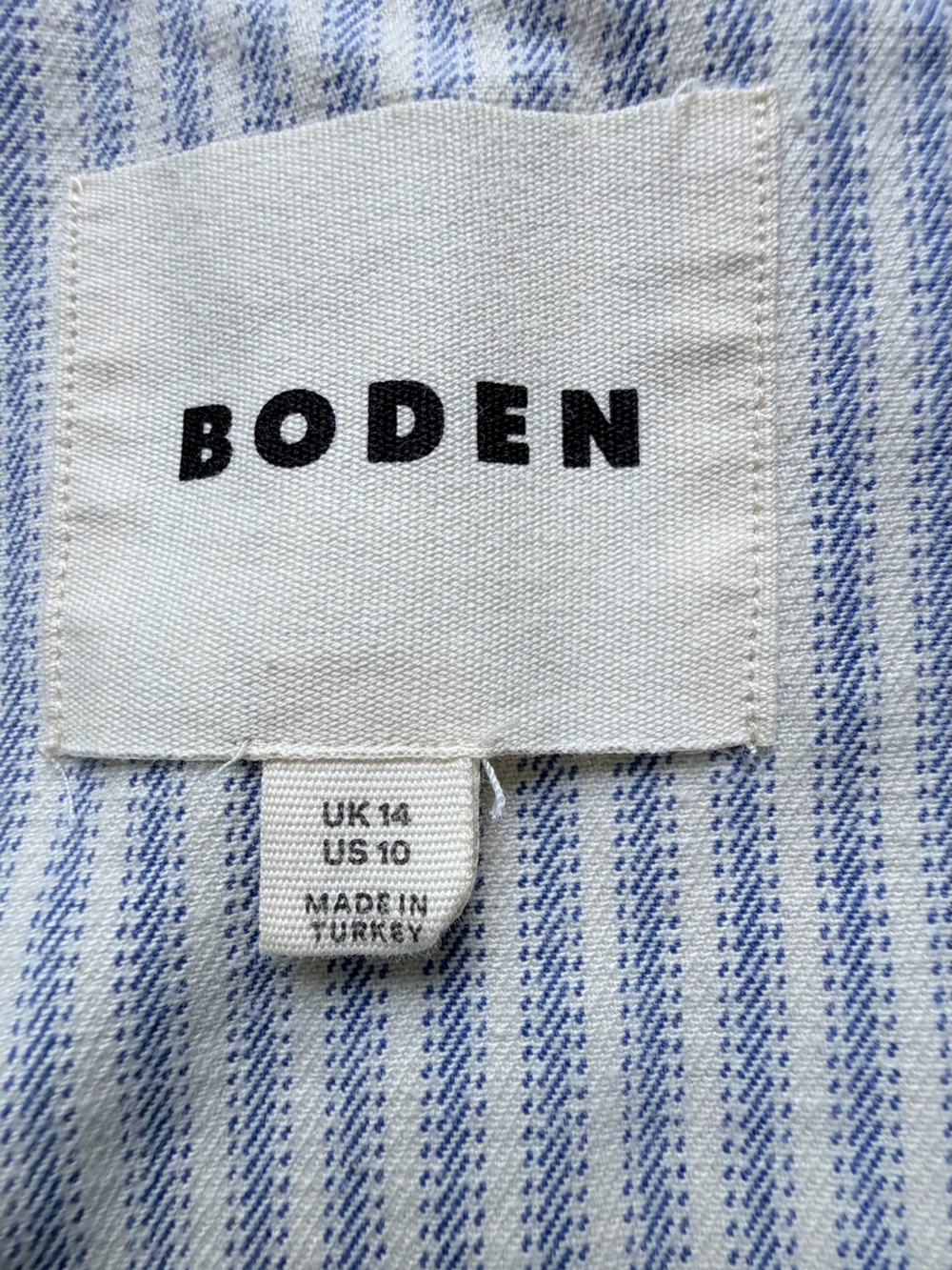 Boden Embroidered Utility Jacket Blue White Striped Tropical Women’s Size 10 - Picture 11 of 13